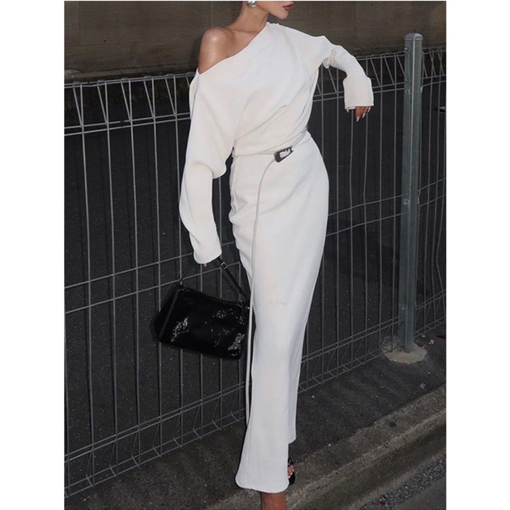 Commense White Asymmetrical Long Sleeve Dress NWT